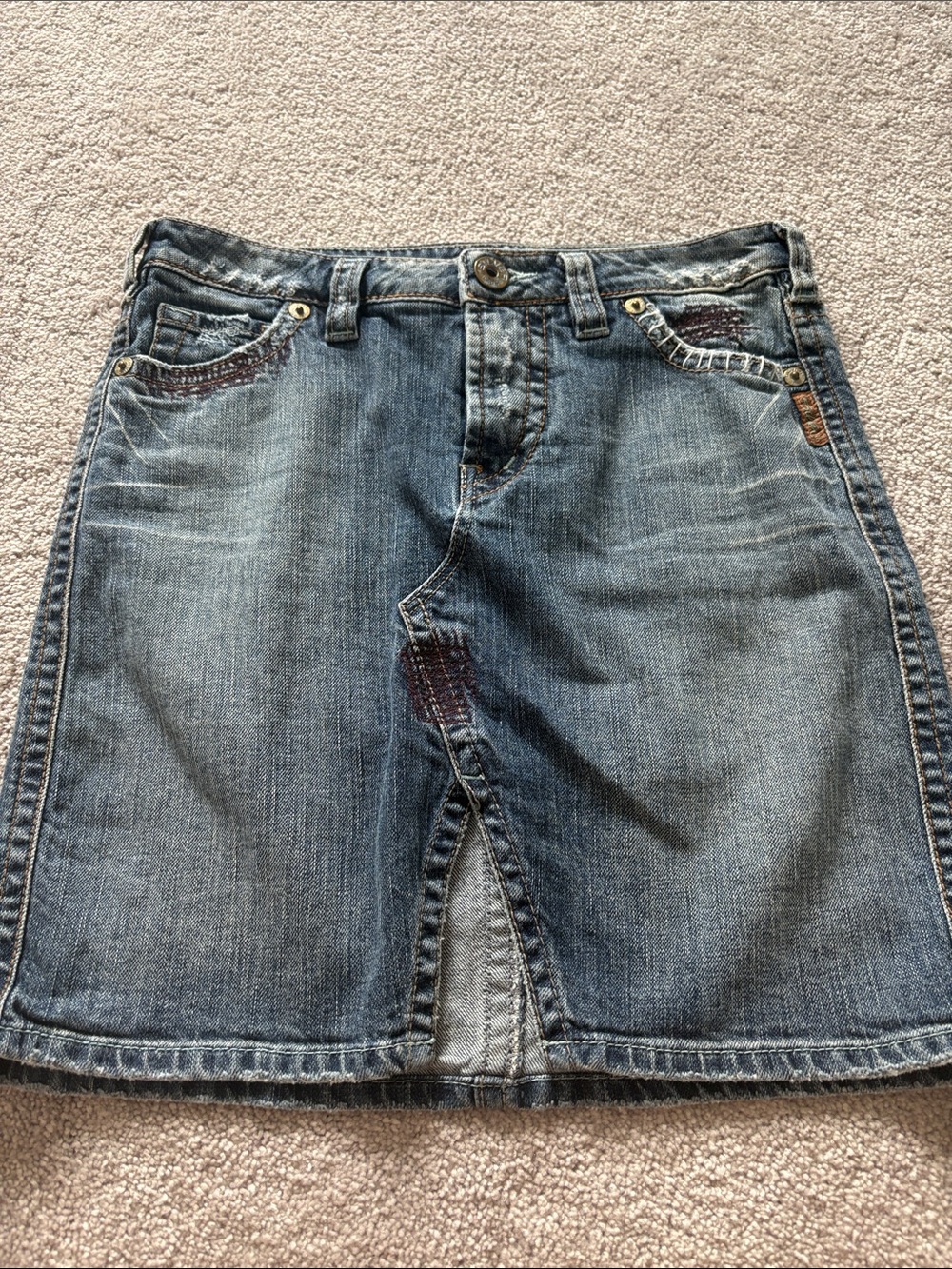 Silver Jeans Distressed Blue Denim Skirt